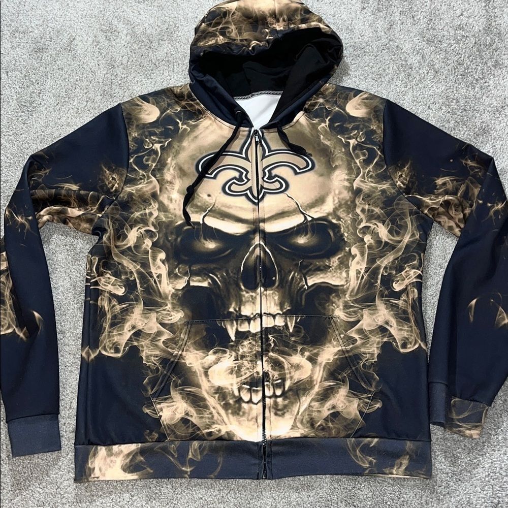 Grim Reaper Skull in Hell New Orleans Saints Hoo Dat Hoodie Hooded sweatshirt L